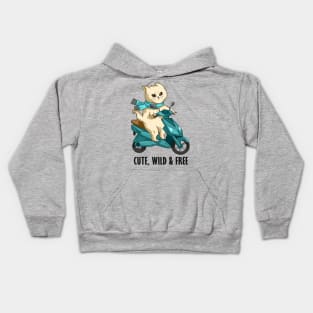 Funny cat on a motorcycle Kids Hoodie